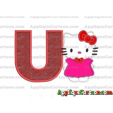 Hello Kitty With Bow Applique Embroidery Design With Alphabet U
