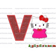 Hello Kitty With Bow Applique Embroidery Design With Alphabet V