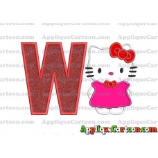 Hello Kitty With Bow Applique Embroidery Design With Alphabet W