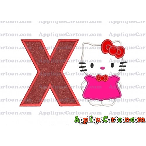 Hello Kitty With Bow Applique Embroidery Design With Alphabet X