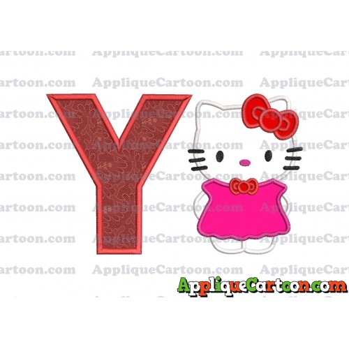 Hello Kitty With Bow Applique Embroidery Design With Alphabet Y