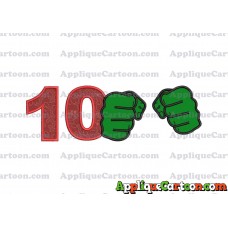 Hulk Hands Applique Embroidery Design Birthday Number 10
