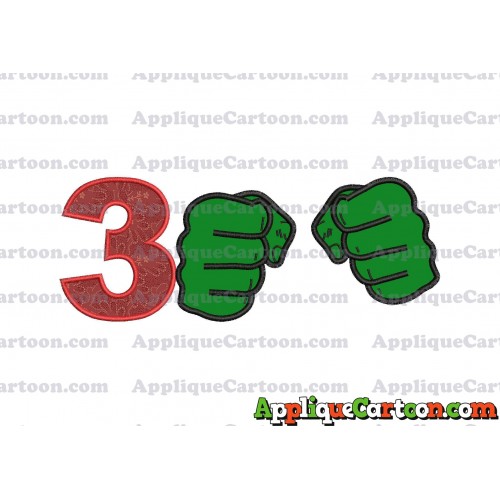 Hulk Hands Applique Embroidery Design Birthday Number 3