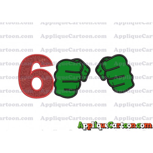 Hulk Hands Applique Embroidery Design Birthday Number 6