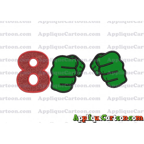 Hulk Hands Applique Embroidery Design Birthday Number 8