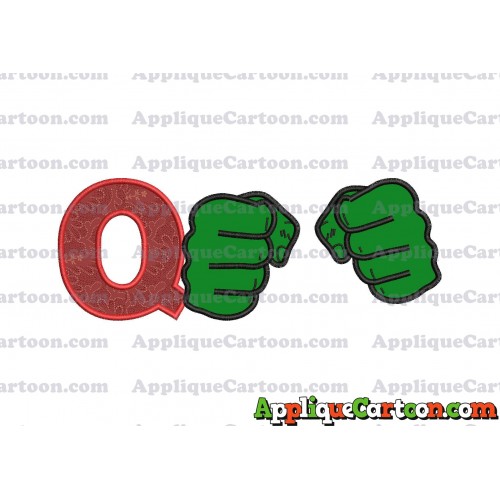 Hulk Hands Applique Embroidery Design With Alphabet Q