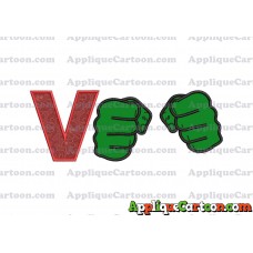 Hulk Hands Applique Embroidery Design With Alphabet V