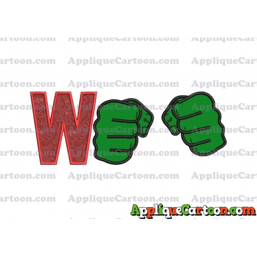 Hulk Hands Applique Embroidery Design With Alphabet W