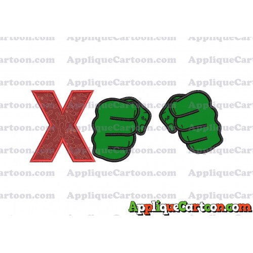 Hulk Hands Applique Embroidery Design With Alphabet X
