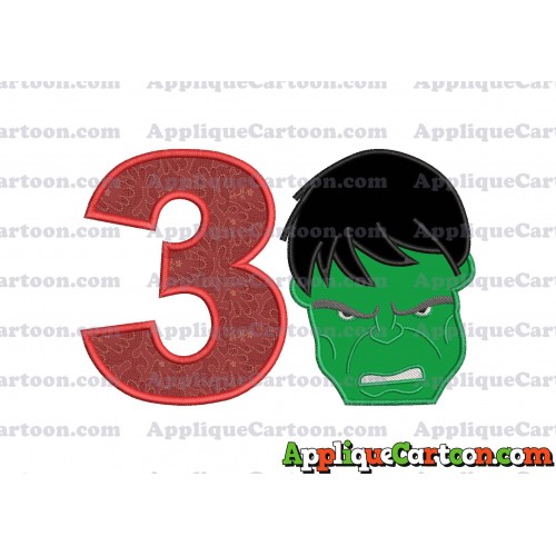 Hulk Head Applique Embroidery Design 02 Birthday Number 3