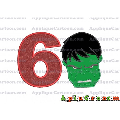 Hulk Head Applique Embroidery Design 02 Birthday Number 6