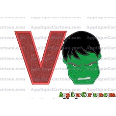Hulk Head Applique Embroidery Design 02 With Alphabet V