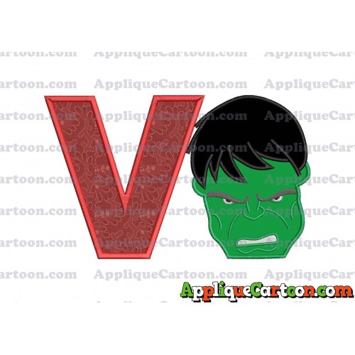Hulk Head Applique Embroidery Design 02 With Alphabet V