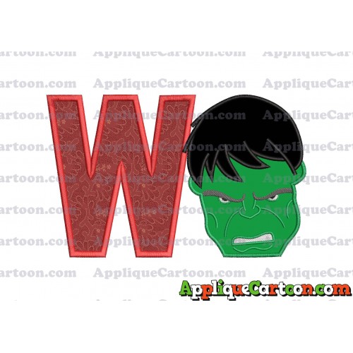 Hulk Head Applique Embroidery Design 02 With Alphabet W
