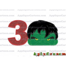 Hulk Head Applique Embroidery Design Birthday Number 3