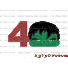 Hulk Head Applique Embroidery Design Birthday Number 4