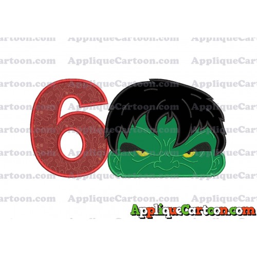 Hulk Head Applique Embroidery Design Birthday Number 6