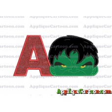 Hulk Head Applique Embroidery Design With Alphabet A