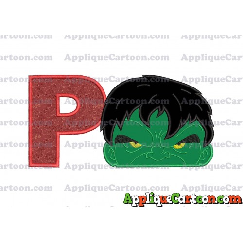 Hulk Head Applique Embroidery Design With Alphabet P