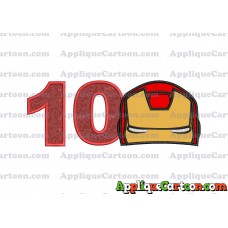 Iron Man Head Applique Embroidery Design Birthday Number 10