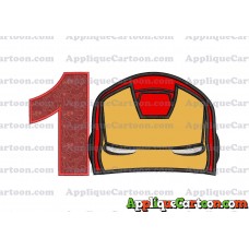 Iron Man Head Applique Embroidery Design Birthday Number 1