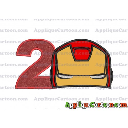 Iron Man Head Applique Embroidery Design Birthday Number 2