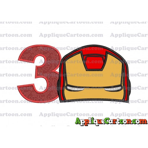 Iron Man Head Applique Embroidery Design Birthday Number 3