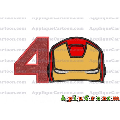 Iron Man Head Applique Embroidery Design Birthday Number 4