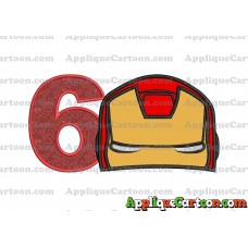 Iron Man Head Applique Embroidery Design Birthday Number 6