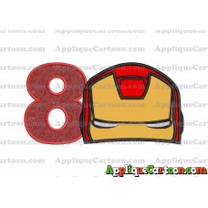 Iron Man Head Applique Embroidery Design Birthday Number 8