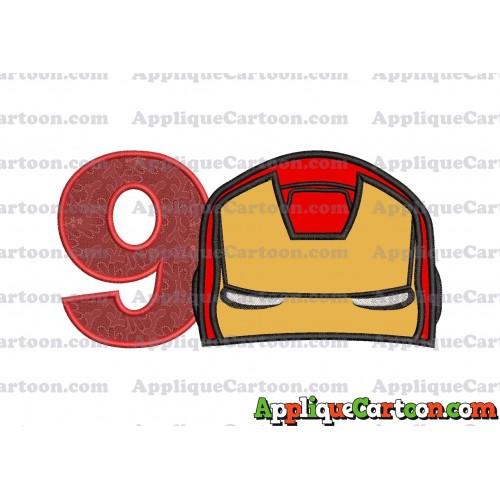 Iron Man Head Applique Embroidery Design Birthday Number 9