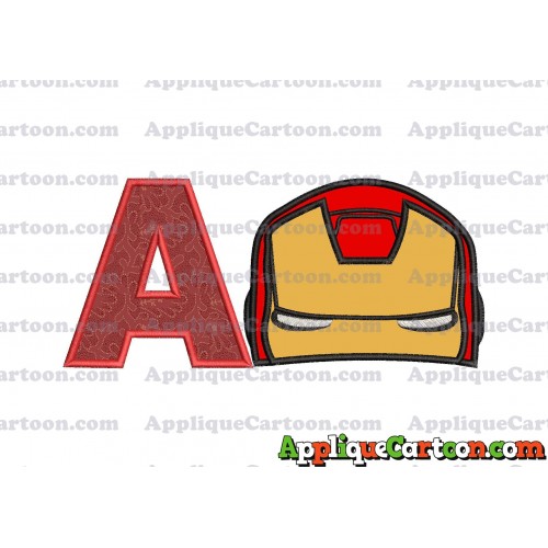 Iron Man Head Applique Embroidery Design With Alphabet A