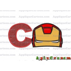 Iron Man Head Applique Embroidery Design With Alphabet C