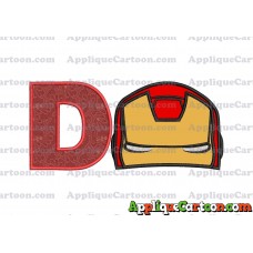 Iron Man Head Applique Embroidery Design With Alphabet D