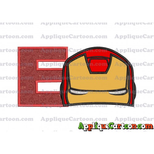 Iron Man Head Applique Embroidery Design With Alphabet E