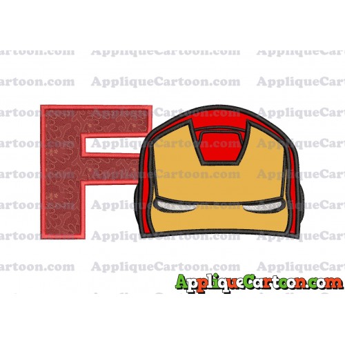 Iron Man Head Applique Embroidery Design With Alphabet F
