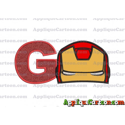Iron Man Head Applique Embroidery Design With Alphabet G