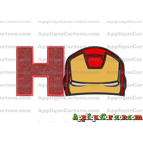 Iron Man Head Applique Embroidery Design With Alphabet H