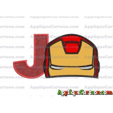 Iron Man Head Applique Embroidery Design With Alphabet J