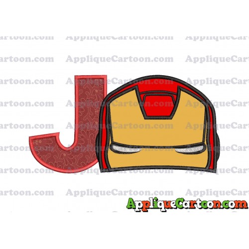 Iron Man Head Applique Embroidery Design With Alphabet J