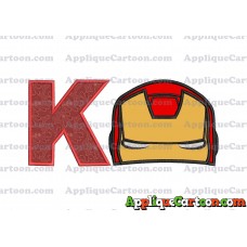 Iron Man Head Applique Embroidery Design With Alphabet K