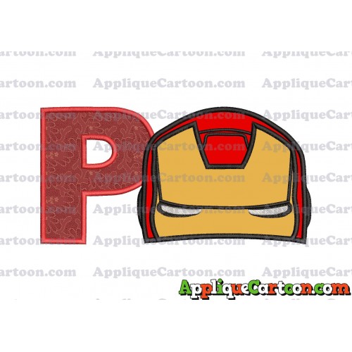Iron Man Head Applique Embroidery Design With Alphabet P