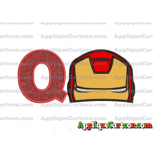 Iron Man Head Applique Embroidery Design With Alphabet Q
