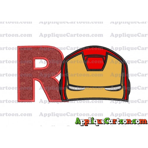 Iron Man Head Applique Embroidery Design With Alphabet R
