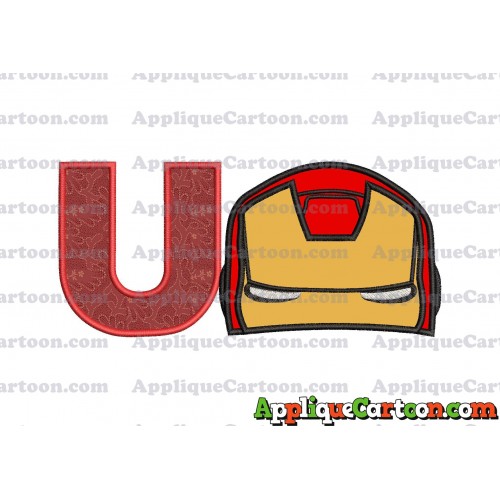 Iron Man Head Applique Embroidery Design With Alphabet U