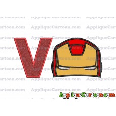 Iron Man Head Applique Embroidery Design With Alphabet V