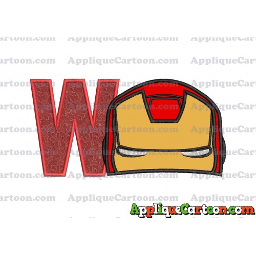 Iron Man Head Applique Embroidery Design With Alphabet W