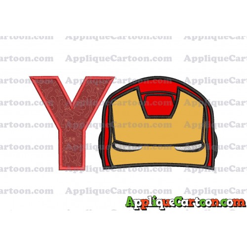 Iron Man Head Applique Embroidery Design With Alphabet Y