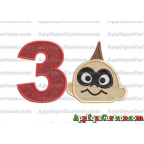 Jack Jack Parr Incredibles Head Applique Embroidery Design 02 Birthday Number 3
