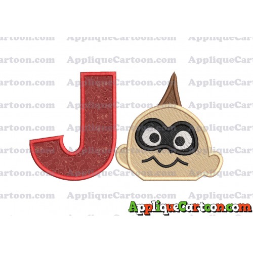 Jack Jack Parr Incredibles Head Applique Embroidery Design 02 With Alphabet J